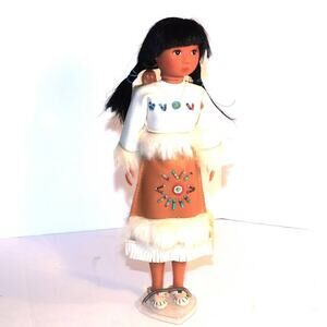 70s Vintage Native American Girl Doll w/Twins on Her Back Beautiful Bead Work